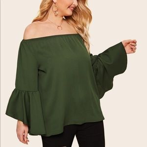 Off Shoulder Flounce Sleeve Blouse